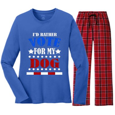 Funny ID Rather Vote For My Dog Humorous Women's Long Sleeve Flannel Pajama Set 