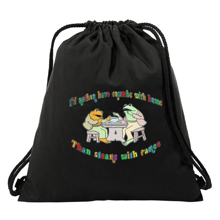 Frog I'd Rather Have Crumbs With Bums Drawstring Bag