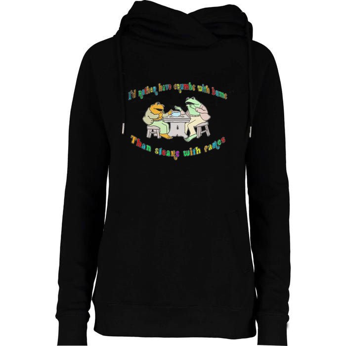 Frog I'd Rather Have Crumbs With Bums Womens Funnel Neck Pullover Hood