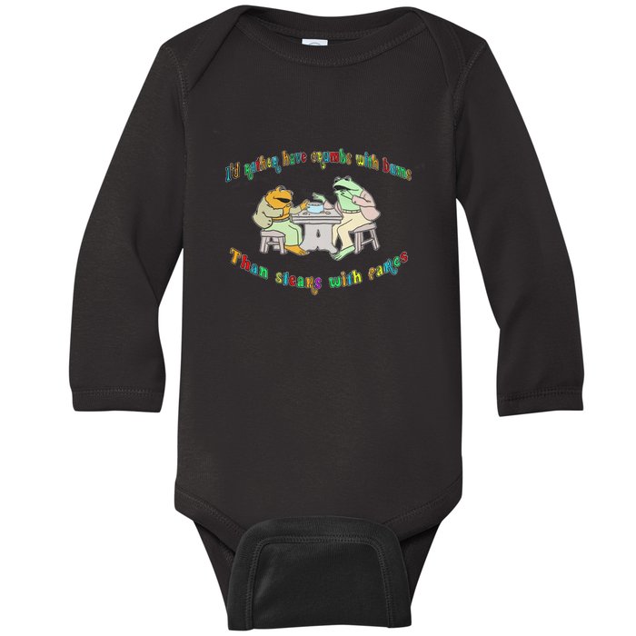 Frog I'd Rather Have Crumbs With Bums Baby Long Sleeve Bodysuit