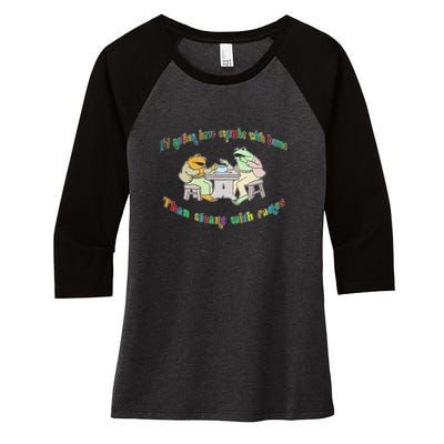 Frog I'd Rather Have Crumbs With Bums Women's Tri-Blend 3/4-Sleeve Raglan Shirt