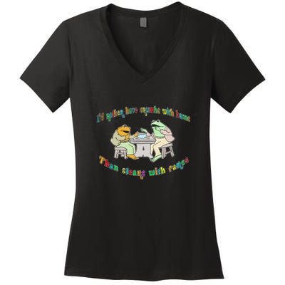 Frog I'd Rather Have Crumbs With Bums Women's V-Neck T-Shirt