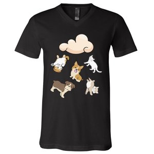 Funny Idiom Raining Cats And Dogs Kitten Puppy For Pet Lover V-Neck T-Shirt