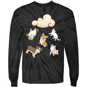 Funny Idiom Raining Cats And Dogs Kitten Puppy For Pet Lover Tie-Dye Long Sleeve Shirt