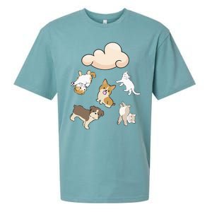 Funny Idiom Raining Cats And Dogs Kitten Puppy For Pet Lover Sueded Cloud Jersey T-Shirt