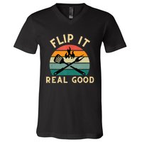 Flip It Real Good Funny BBQ Cookout Grill Masters V-Neck T-Shirt