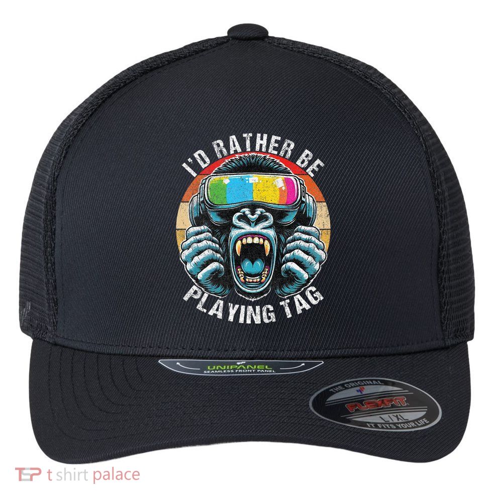 Funny Id Rather Be Playing Tag Gamer Gift Flexfit Unipanel Trucker Cap
