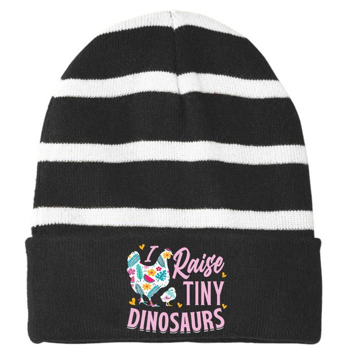 Funny I Raise Tiny Dinosaurs Chicken Joke Farmer Striped Beanie with Solid Band