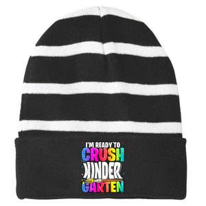 Funny I'm Ready To Crush Kindergarten Back To School Striped Beanie with Solid Band