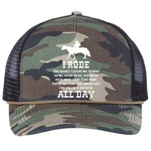 Funny I Rode All Day Horse Lover Great Gift Retro Rope Trucker Hat Cap