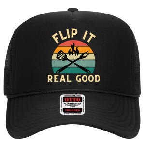 Flip It Real Good Funny BBQ Cookout Grill Masters High Crown Mesh Back Trucker Hat