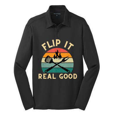 Flip It Real Good Funny BBQ Cookout Grill Masters Silk Touch Performance Long Sleeve Polo