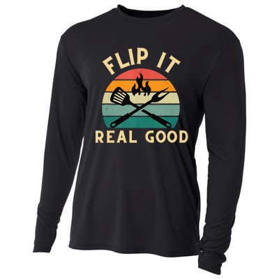 Flip It Real Good Funny BBQ Cookout Grill Masters Cooling Performance Long Sleeve Crew