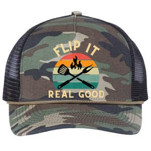 Flip It Real Good Funny BBQ Cookout Grill Masters Retro Rope Trucker Hat Cap