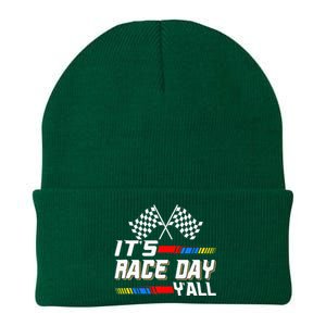 Funny Its Race Day Yall Checkered Flag Racing Track Knit Cap Winter Beanie