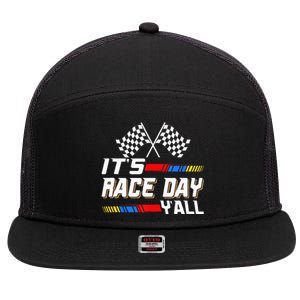 Funny Its Race Day Yall Checkered Flag Racing Track 7 Panel Mesh Trucker Snapback Hat