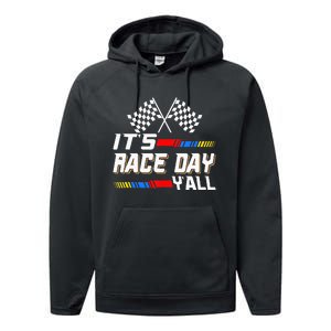 Funny Its Race Day Yall Checkered Flag Racing Track Performance Fleece Hoodie