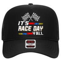 Funny Its Race Day Yall Checkered Flag Racing Track High Crown Mesh Back Trucker Hat