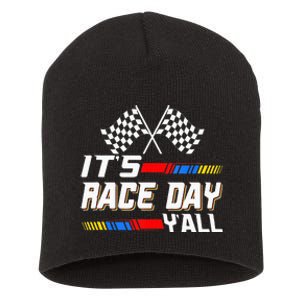 Funny Its Race Day Yall Checkered Flag Racing Track Short Acrylic Beanie