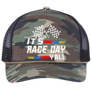 Funny Its Race Day Yall Checkered Flag Racing Track Retro Rope Trucker Hat Cap