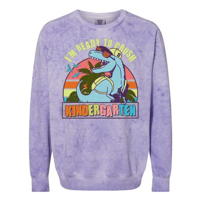 Funny I'm Ready To Crush Kindergarten Retro Dinosaur Colorblast Crewneck Sweatshirt