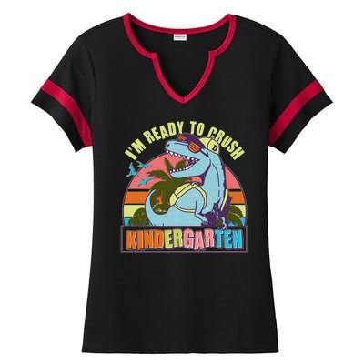 Funny I'm Ready To Crush Kindergarten Retro Dinosaur Ladies Halftime Notch Neck Tee