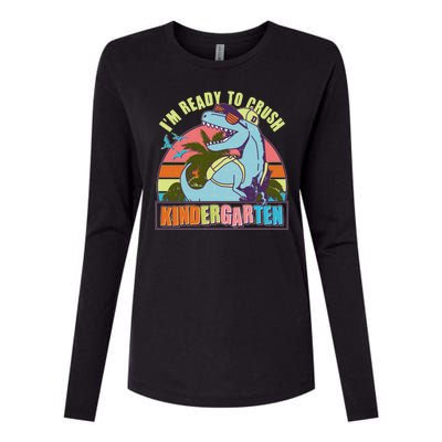 Funny I'm Ready To Crush Kindergarten Retro Dinosaur Womens Cotton Relaxed Long Sleeve T-Shirt