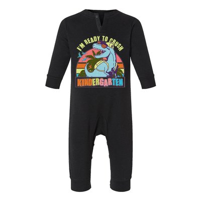 Funny I'm Ready To Crush Kindergarten Retro Dinosaur Infant Fleece One Piece