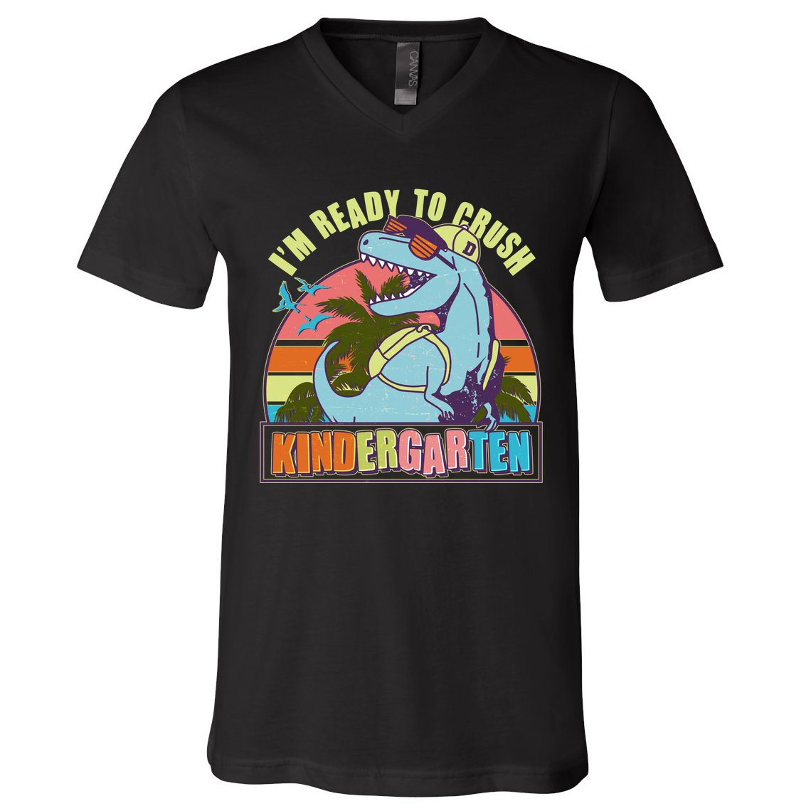 Funny I'm Ready To Crush Kindergarten Retro Dinosaur V-Neck T-Shirt