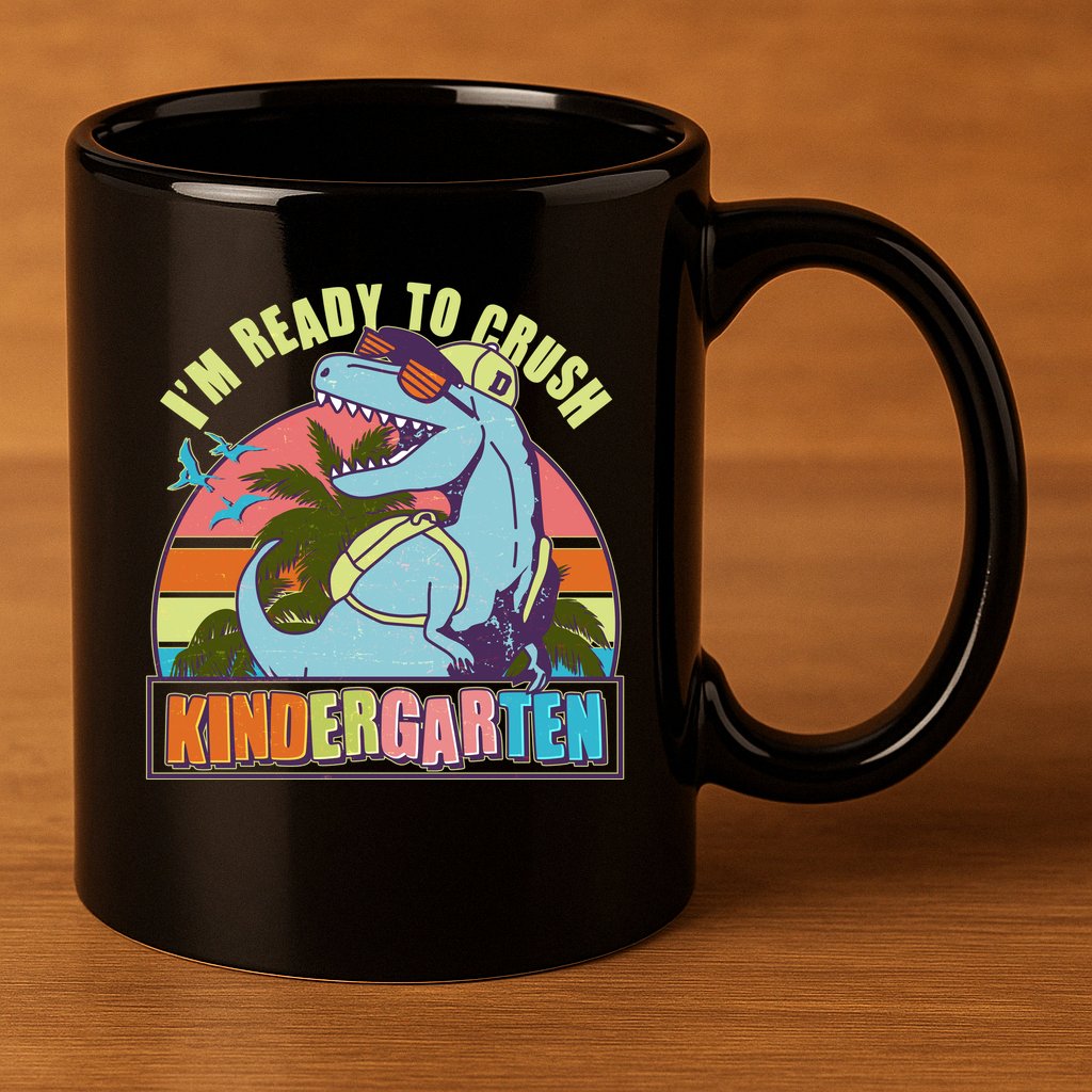 Funny I'm Ready To Crush Kindergarten Retro Dinosaur 11oz C Handle Ceramic Mug