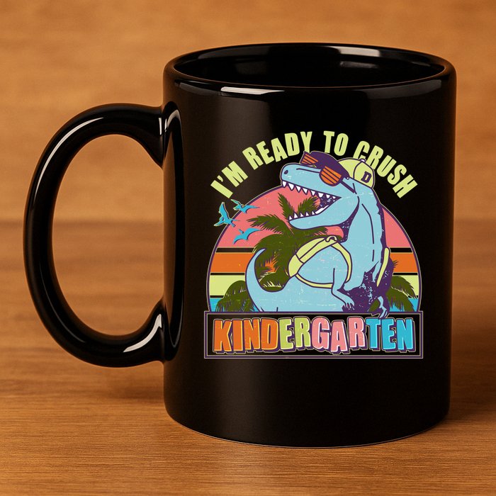 Funny I'm Ready To Crush Kindergarten Retro Dinosaur 11oz C Handle Ceramic Mug
