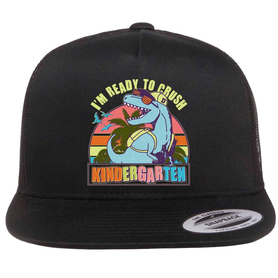 Funny I'm Ready To Crush Kindergarten Retro Dinosaur Flat Bill Trucker Hat