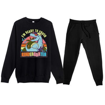 Funny I'm Ready To Crush Kindergarten Retro Dinosaur Premium Crewneck Sweatsuit Set