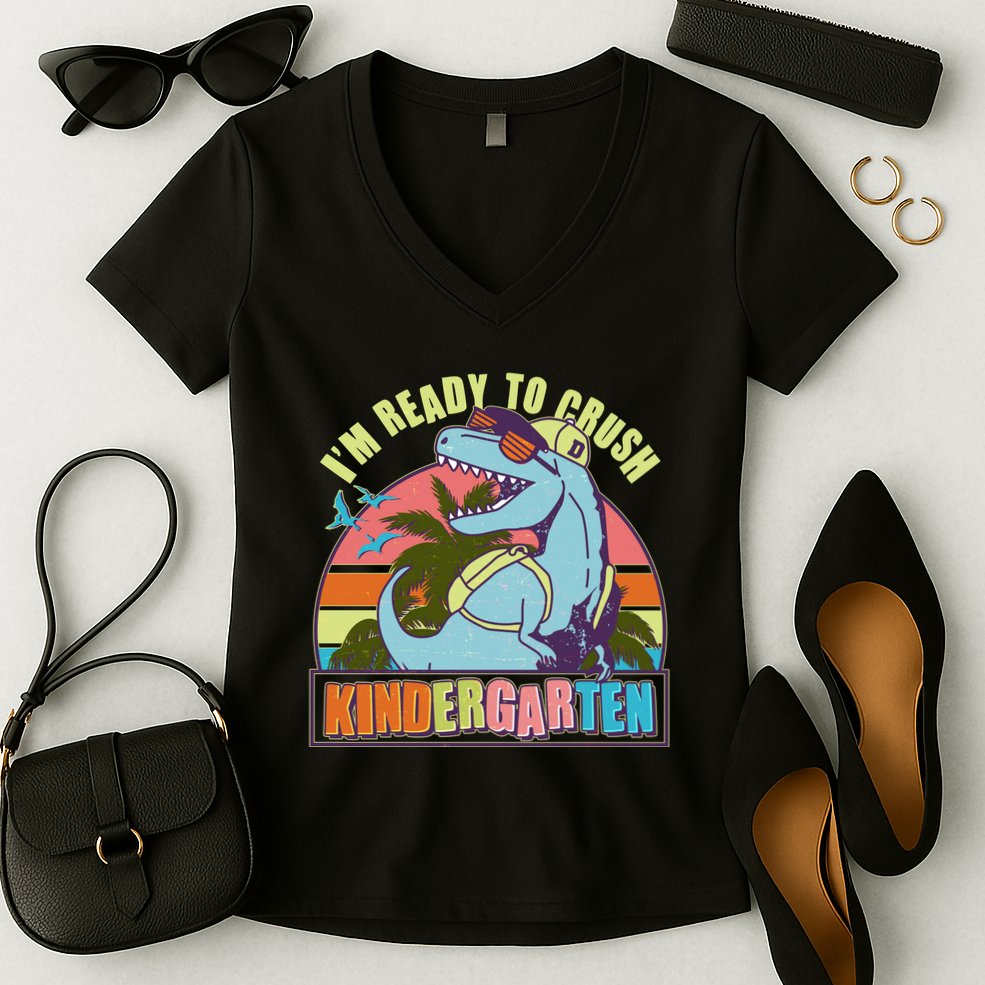 Funny I'm Ready To Crush Kindergarten Retro Dinosaur Women's V-Neck T-Shirt