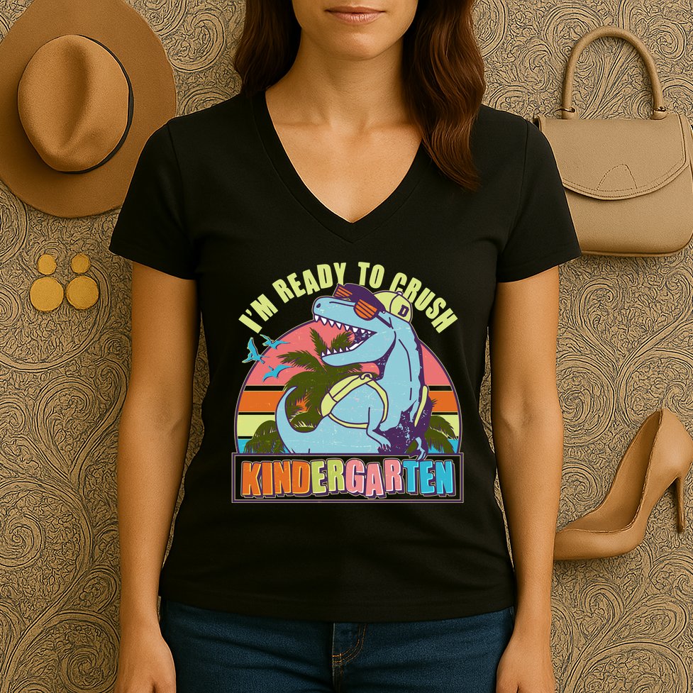 Funny I'm Ready To Crush Kindergarten Retro Dinosaur Women's V-Neck T-Shirt