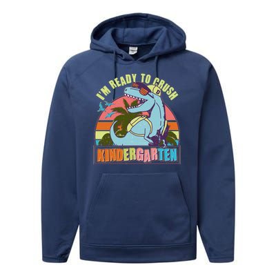 Funny I'm Ready To Crush Kindergarten Retro Dinosaur Performance Fleece Hoodie