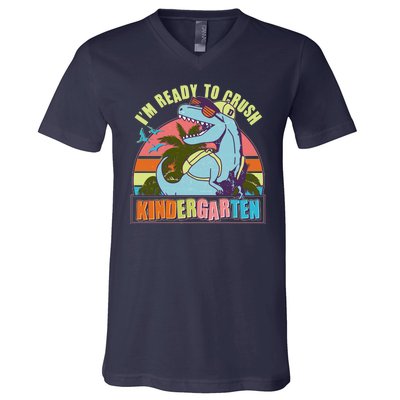 Funny I'm Ready To Crush Kindergarten Retro Dinosaur V-Neck T-Shirt