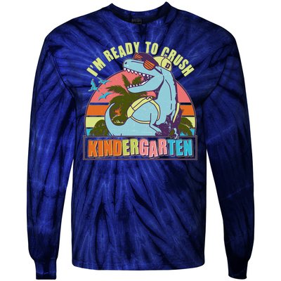 Funny I'm Ready To Crush Kindergarten Retro Dinosaur Tie-Dye Long Sleeve Shirt