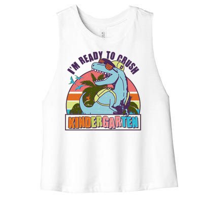 Funny I'm Ready To Crush Kindergarten Retro Dinosaur Women's Racerback Cropped Tank