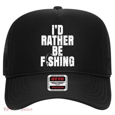 Fisher ID Rather Be Fishing Trout Fishing Dads Gift High Crown Mesh Back Trucker Hat