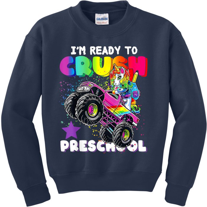 Funny Im Ready To Crush Preschool Unicorn Back To School Kids Sweatshirt