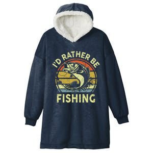 Fishing I'd Rather Fishing Funny Bass Dad  Hooded Wearable Blanket