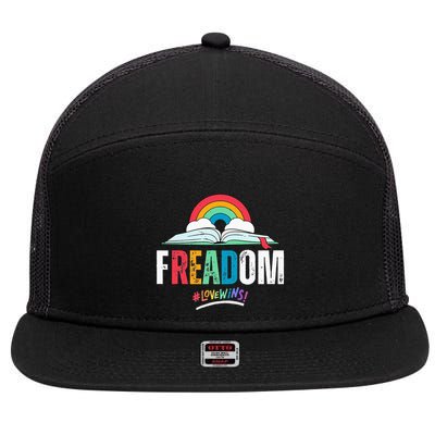 FREADom I Read Banned Books LGBTQ Reader Pride Librarian 7 Panel Mesh Trucker Snapback Hat