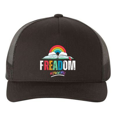FREADom I Read Banned Books LGBTQ Reader Pride Librarian Yupoong Adult 5-Panel Trucker Hat