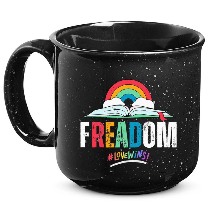 FREADom I Read Banned Books LGBTQ Reader Pride Librarian 15oz Campfire Ceramic Mug