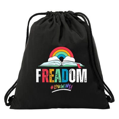 FREADom I Read Banned Books LGBTQ Reader Pride Librarian Drawstring Bag