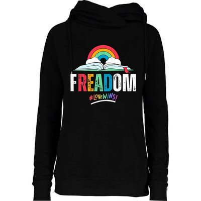 FREADom I Read Banned Books LGBTQ Reader Pride Librarian Womens Funnel Neck Pullover Hood