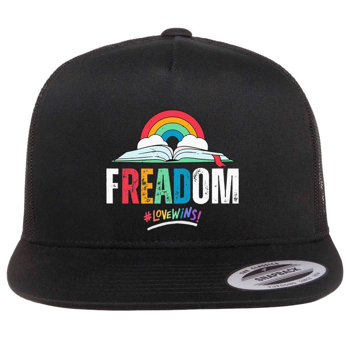 FREADom I Read Banned Books LGBTQ Reader Pride Librarian Flat Bill Trucker Hat