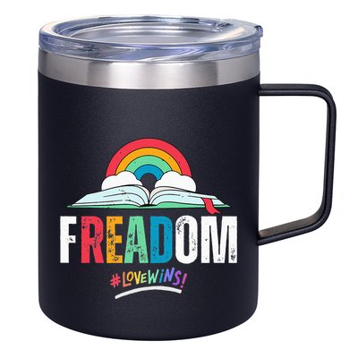 FREADom I Read Banned Books LGBTQ Reader Pride Librarian 12oz Stainless Steel Coffee Mug