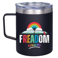 FREADom I Read Banned Books LGBTQ Reader Pride Librarian 12oz Stainless Steel Coffee Mug